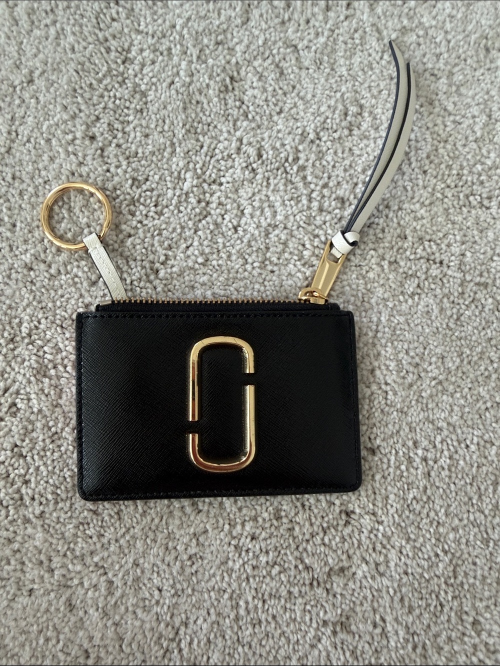 Marc Jacobs Black Leather Zip Card wallet with Gold Logo